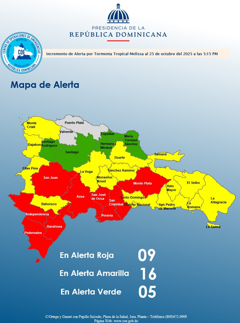 COE disminuye niveles de alerta para el Gran Santo Domingo, San Pedro y La Romana